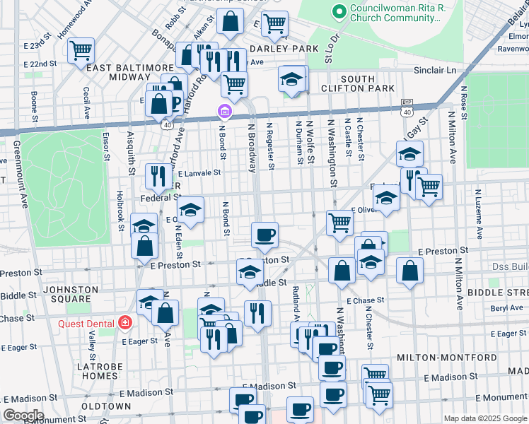 map of restaurants, bars, coffee shops, grocery stores, and more near 101 Independence Avenue Southeast in Washington