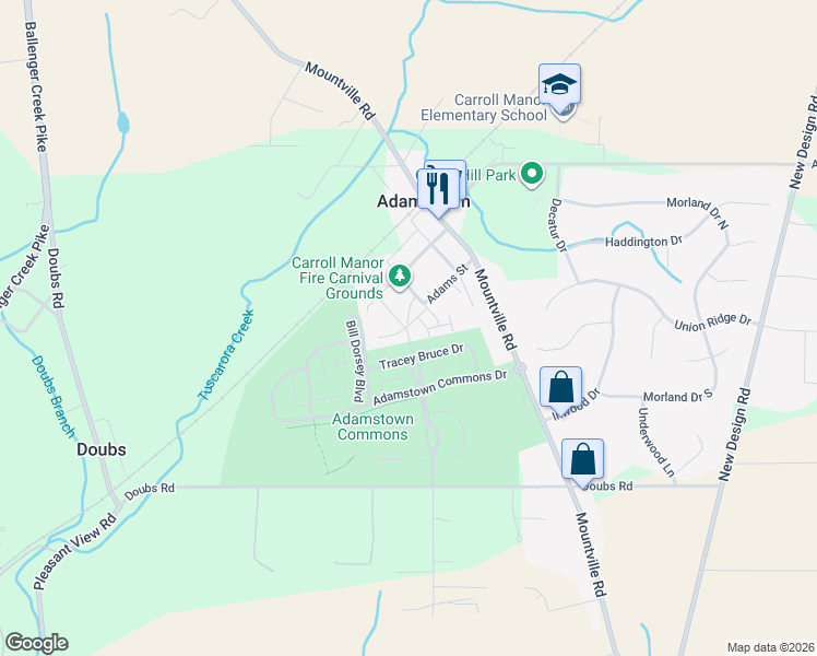 map of restaurants, bars, coffee shops, grocery stores, and more near 2730 Adams St in Adamstown
