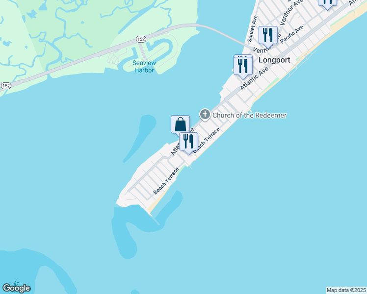 map of restaurants, bars, coffee shops, grocery stores, and more near 102 South 17th Avenue in Longport
