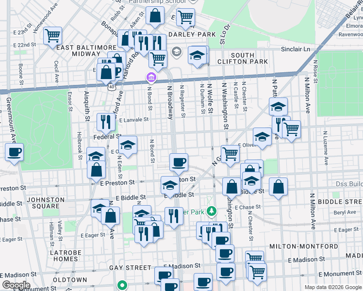 map of restaurants, bars, coffee shops, grocery stores, and more near 101 Independence Avenue Southeast in Washington