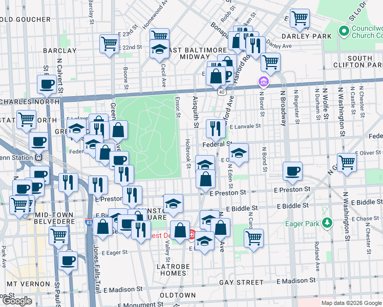 map of restaurants, bars, coffee shops, grocery stores, and more near 101 Independence Avenue Southeast in Washington