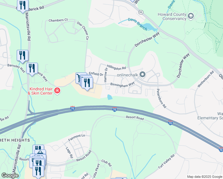 map of restaurants, bars, coffee shops, grocery stores, and more near 2150 Troon Overlook in Woodstock