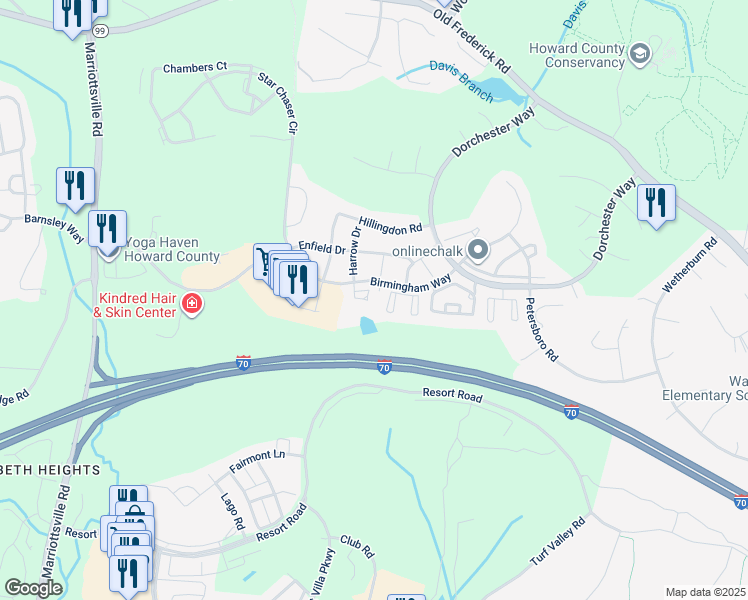 map of restaurants, bars, coffee shops, grocery stores, and more near 2150 Troon Overlook in Woodstock