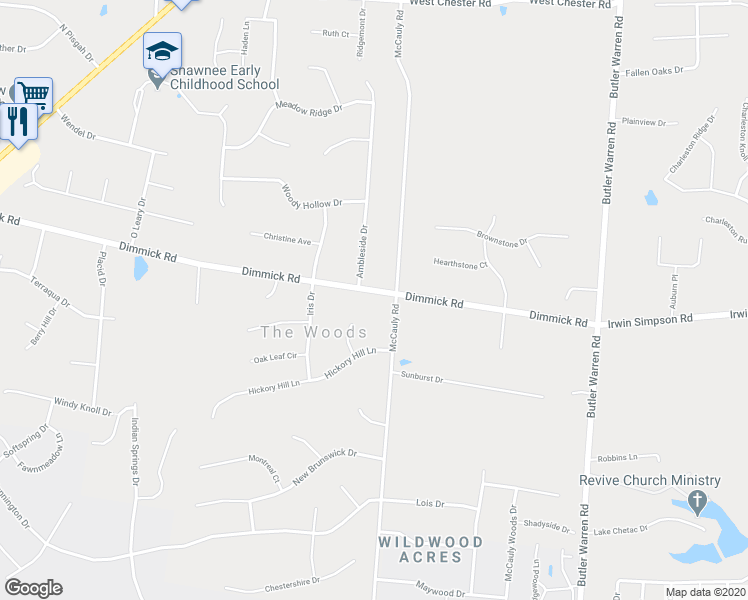 map of restaurants, bars, coffee shops, grocery stores, and more near 8055 Dimmick Road in Butler County