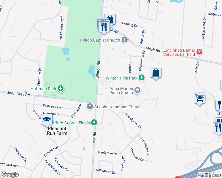map of restaurants, bars, coffee shops, grocery stores, and more near 93 Twilight Drive in Fairfield