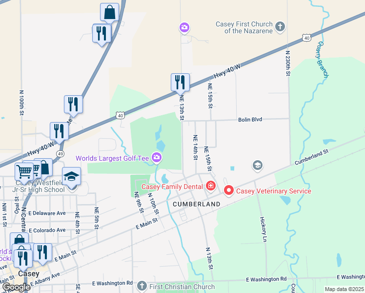 map of restaurants, bars, coffee shops, grocery stores, and more near 195-459 Northeast 13th Street in Casey