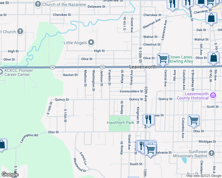 map of restaurants, bars, coffee shops, grocery stores, and more near 1131 Ironmoulders Street in Leavenworth