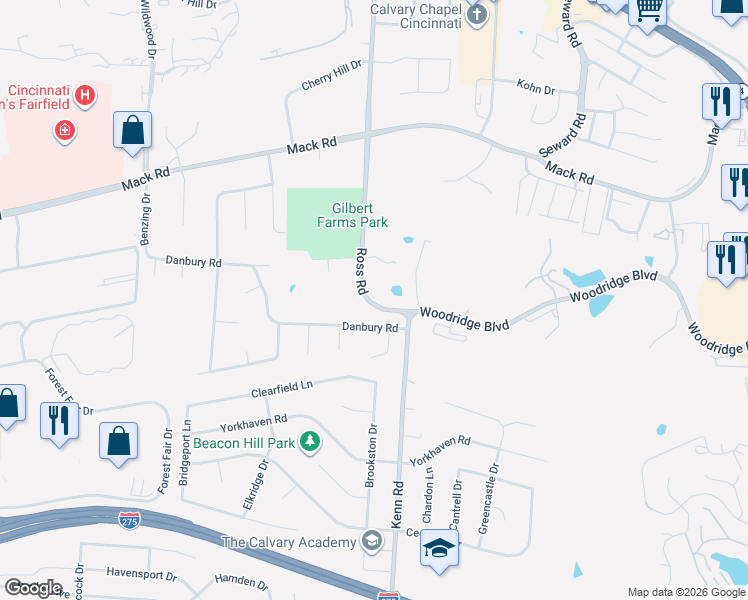 map of restaurants, bars, coffee shops, grocery stores, and more near 3528 Danbury Road in Fairfield