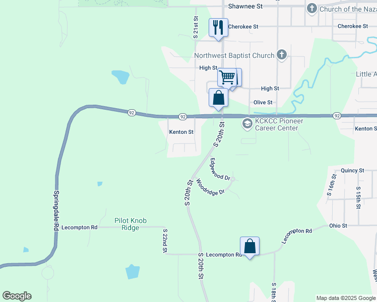 map of restaurants, bars, coffee shops, grocery stores, and more near 1018 South 21st Court in Leavenworth