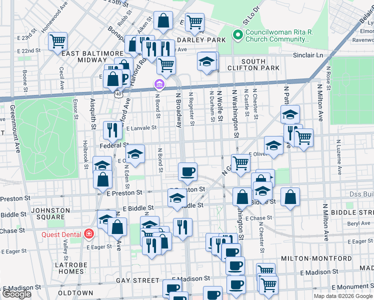map of restaurants, bars, coffee shops, grocery stores, and more near 101 Independence Avenue Southeast in Washington