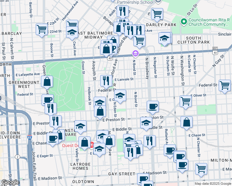 map of restaurants, bars, coffee shops, grocery stores, and more near 101 Independence Avenue Southeast in Washington