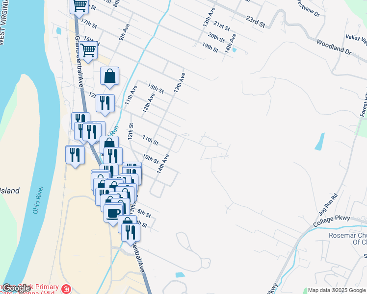 map of restaurants, bars, coffee shops, grocery stores, and more near 1500 Hillview Terrace in Vienna