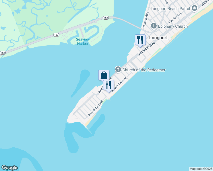 map of restaurants, bars, coffee shops, grocery stores, and more near 105 South 17th Avenue in Longport