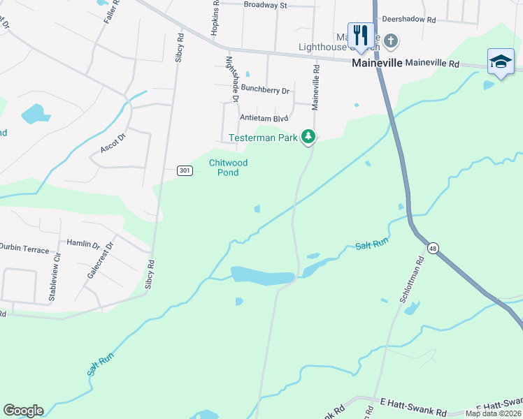 map of restaurants, bars, coffee shops, grocery stores, and more near 8573 Maineville Road in Maineville