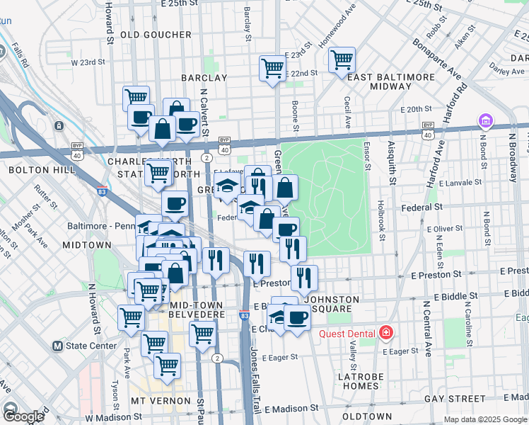 map of restaurants, bars, coffee shops, grocery stores, and more near 101 Independence Avenue Southeast in Washington