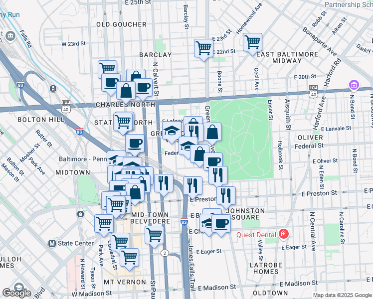 map of restaurants, bars, coffee shops, grocery stores, and more near 101 Independence Avenue Southeast in Washington