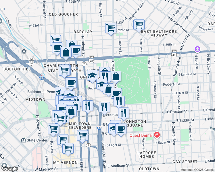 map of restaurants, bars, coffee shops, grocery stores, and more near 101 Independence Avenue Southeast in Washington