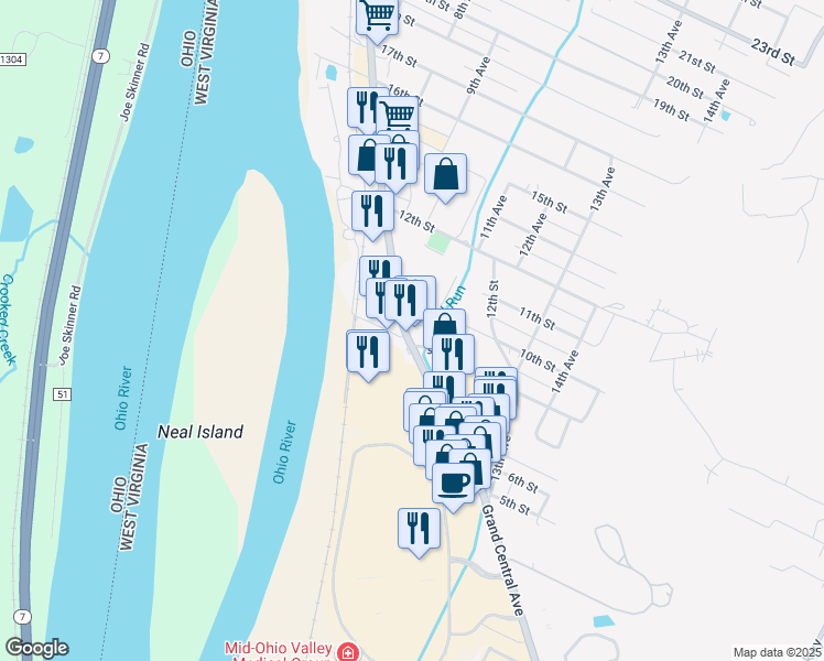 map of restaurants, bars, coffee shops, grocery stores, and more near 906 Grand Central Avenue in Vienna