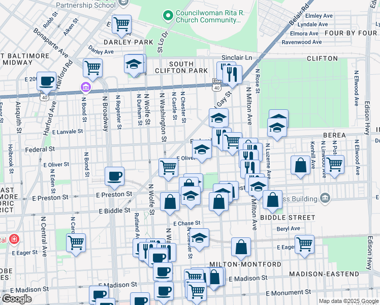 map of restaurants, bars, coffee shops, grocery stores, and more near 101 Independence Avenue Southeast in Washington