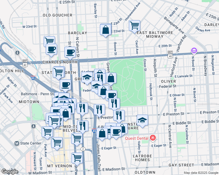map of restaurants, bars, coffee shops, grocery stores, and more near 101 Independence Avenue Southeast in Washington