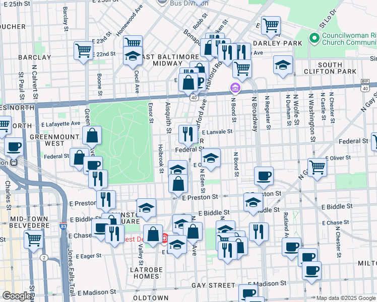map of restaurants, bars, coffee shops, grocery stores, and more near 101 Independence Avenue Southeast in Washington
