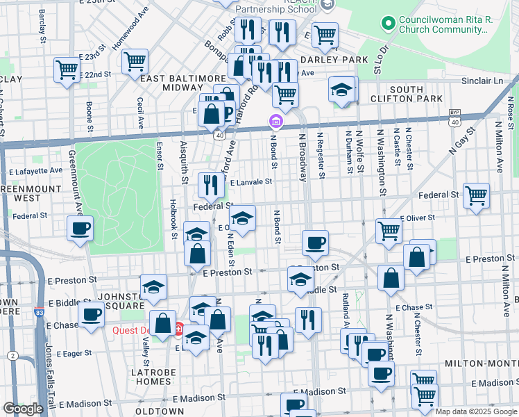 map of restaurants, bars, coffee shops, grocery stores, and more near 101 Independence Avenue Southeast in Washington