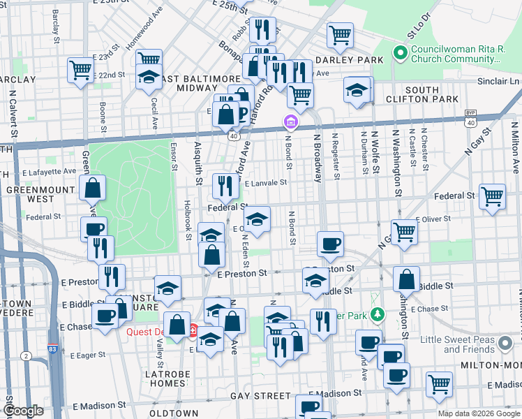 map of restaurants, bars, coffee shops, grocery stores, and more near 101 Independence Avenue Southeast in Washington