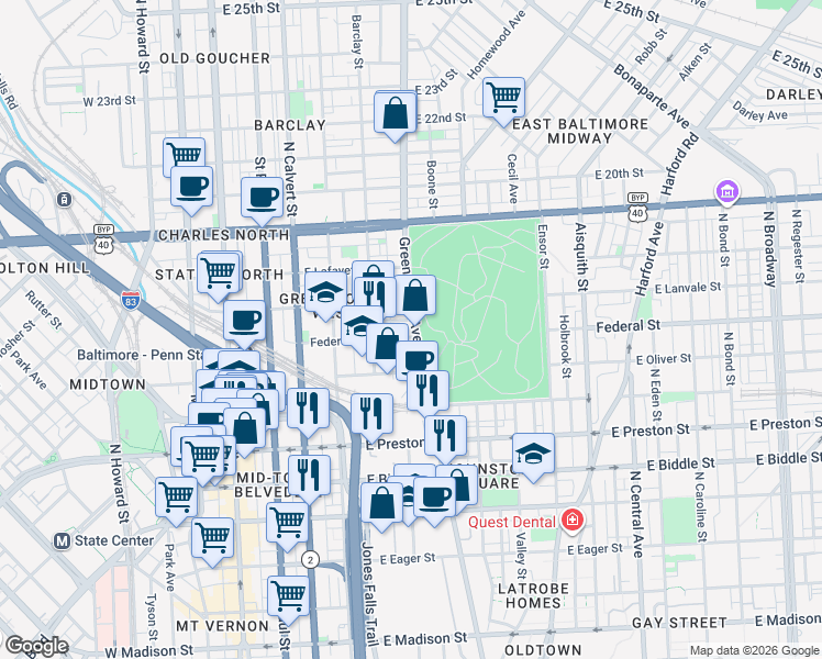 map of restaurants, bars, coffee shops, grocery stores, and more near 101 Independence Avenue Southeast in Washington