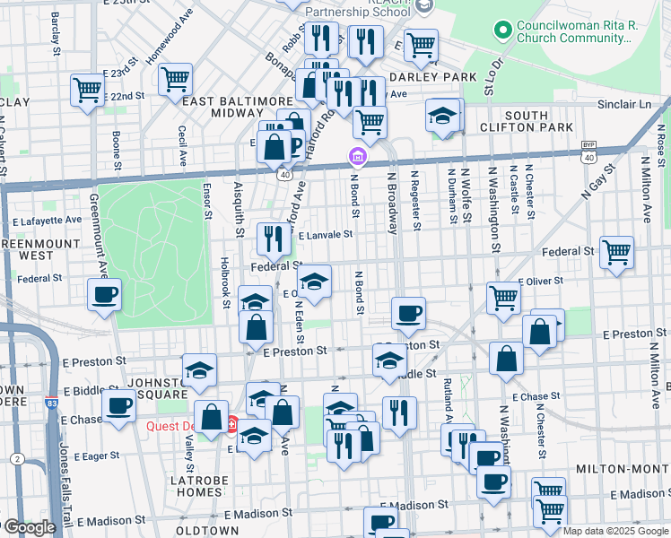 map of restaurants, bars, coffee shops, grocery stores, and more near 101 Independence Avenue Southeast in Washington