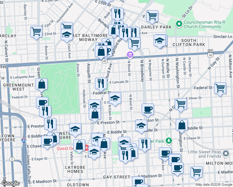 map of restaurants, bars, coffee shops, grocery stores, and more near 101 Independence Avenue Southeast in Washington