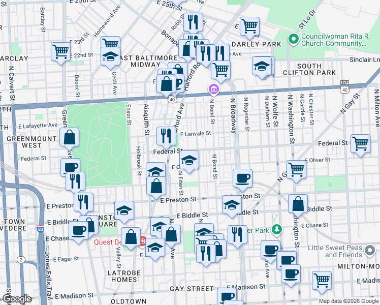 map of restaurants, bars, coffee shops, grocery stores, and more near 101 Independence Avenue Southeast in Washington