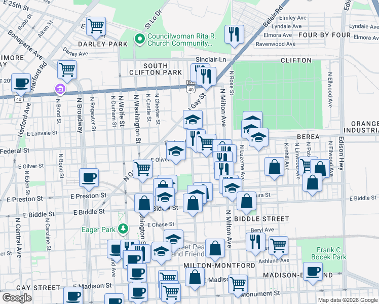 map of restaurants, bars, coffee shops, grocery stores, and more near 101 Independence Avenue Southeast in Washington