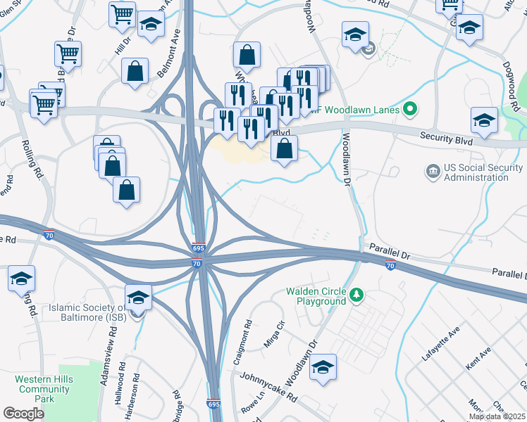 map of restaurants, bars, coffee shops, grocery stores, and more near in Baltimore