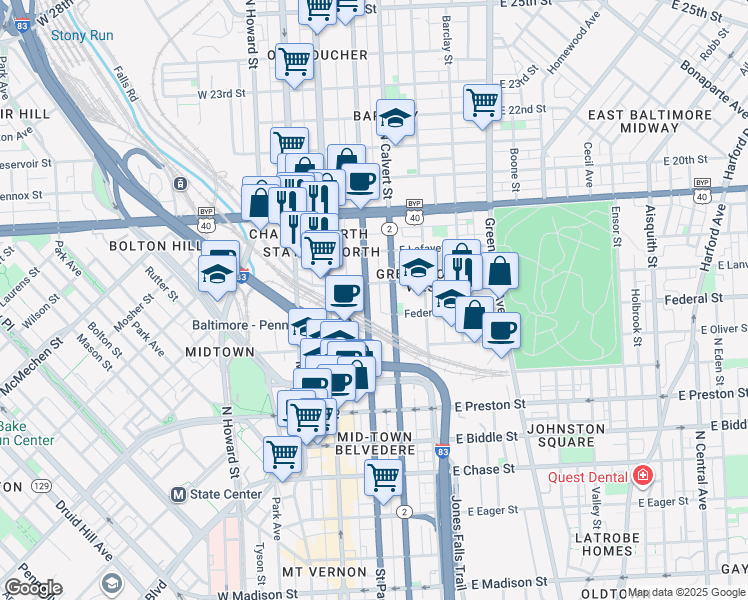map of restaurants, bars, coffee shops, grocery stores, and more near 101 Independence Avenue Southeast in Washington
