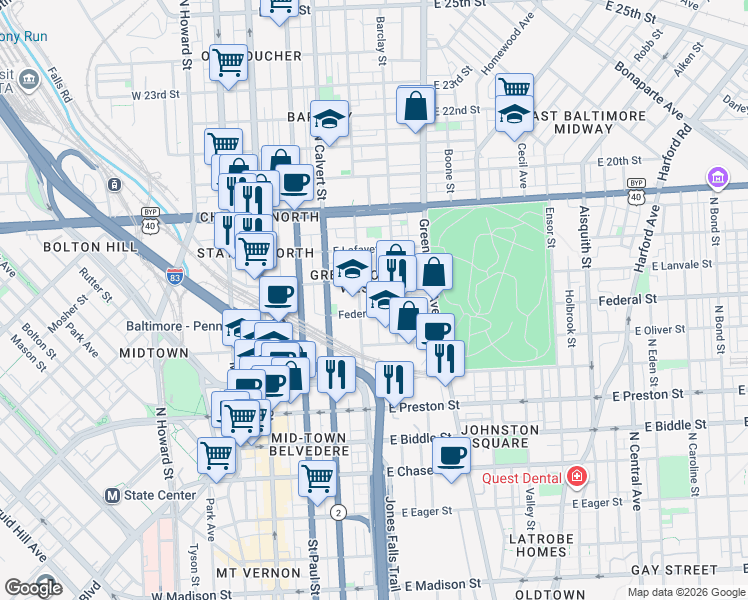 map of restaurants, bars, coffee shops, grocery stores, and more near 101 Independence Avenue Southeast in Washington