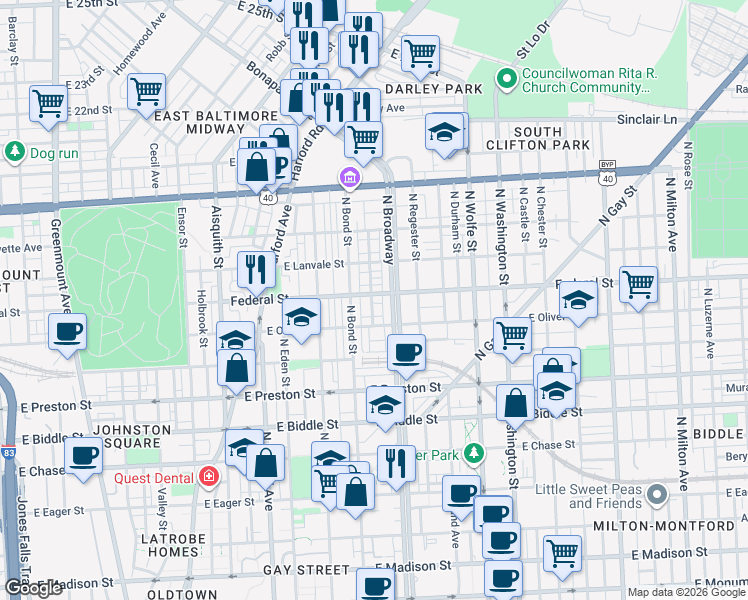 map of restaurants, bars, coffee shops, grocery stores, and more near 101 Independence Avenue Southeast in Washington
