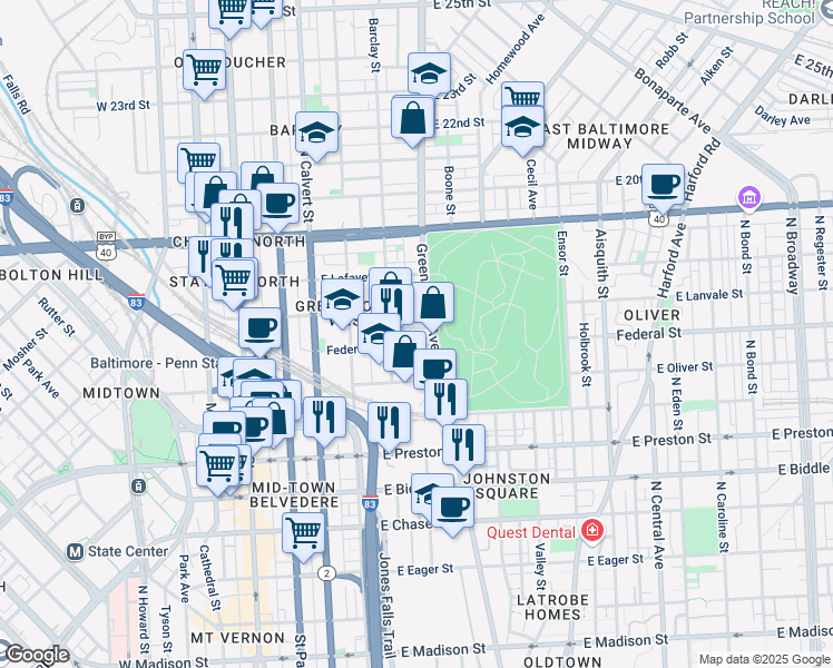 map of restaurants, bars, coffee shops, grocery stores, and more near 101 Independence Avenue Southeast in Washington