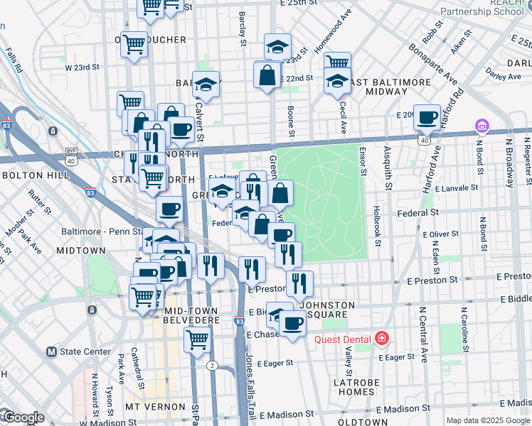 map of restaurants, bars, coffee shops, grocery stores, and more near 101 Independence Avenue Southeast in Washington