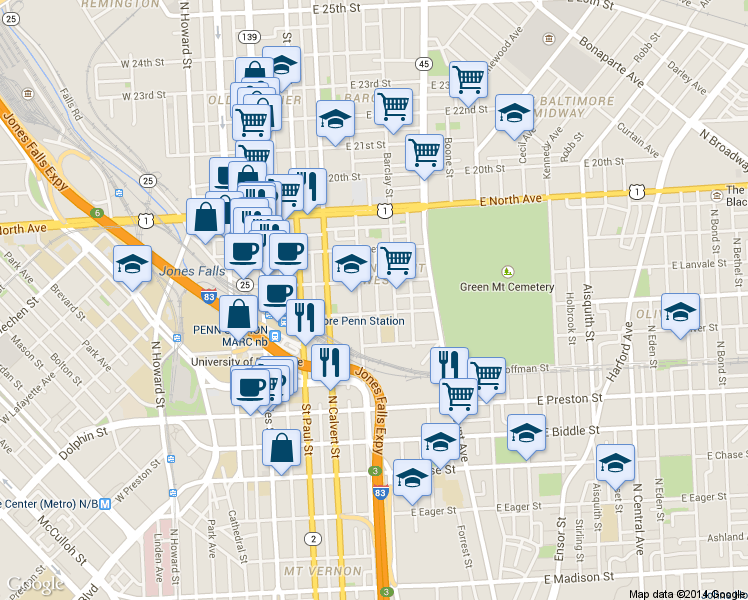 map of restaurants, bars, coffee shops, grocery stores, and more near 101 Independence Avenue Southeast in Washington