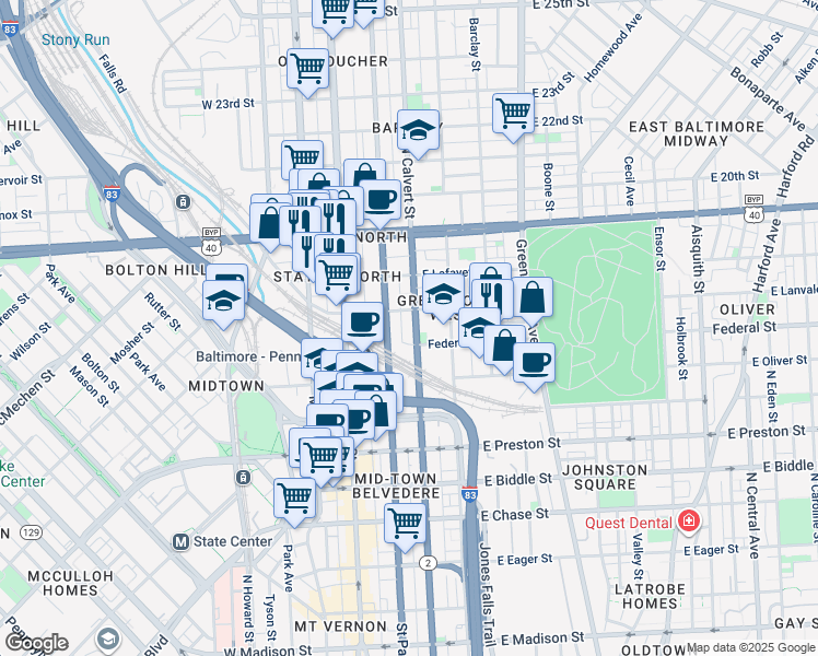 map of restaurants, bars, coffee shops, grocery stores, and more near 101 Independence Avenue Southeast in Washington