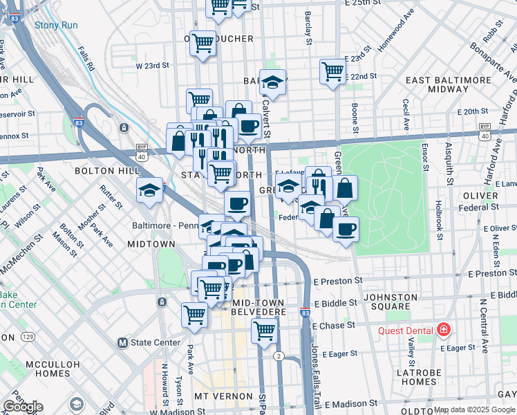 map of restaurants, bars, coffee shops, grocery stores, and more near 101 Independence Avenue Southeast in Washington