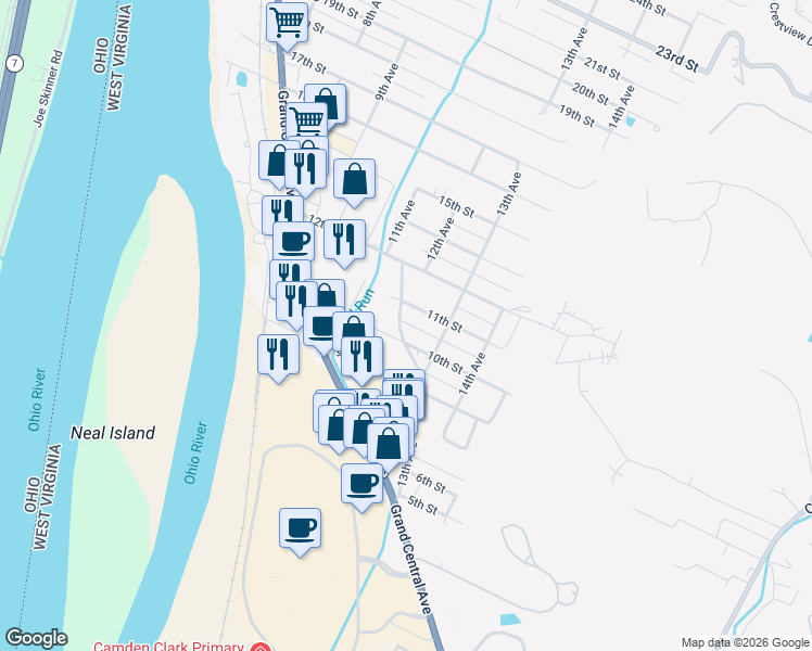 map of restaurants, bars, coffee shops, grocery stores, and more near 1012 12th Street in Vienna