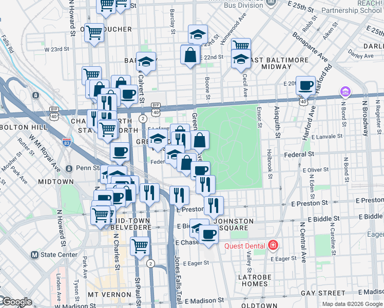 map of restaurants, bars, coffee shops, grocery stores, and more near 101 Independence Avenue Southeast in Washington