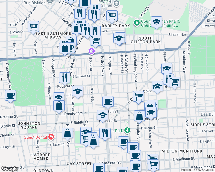 map of restaurants, bars, coffee shops, grocery stores, and more near 101 Independence Avenue Southeast in Washington