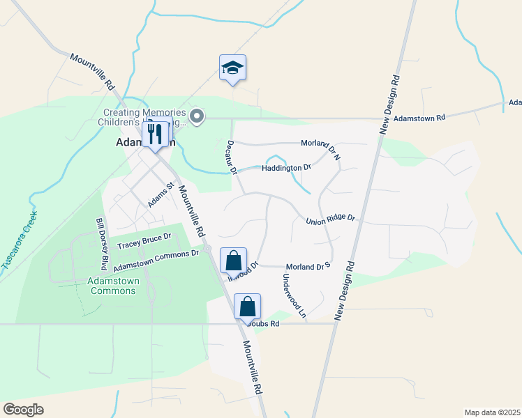 map of restaurants, bars, coffee shops, grocery stores, and more near 2642 Inwood Drive in Adamstown