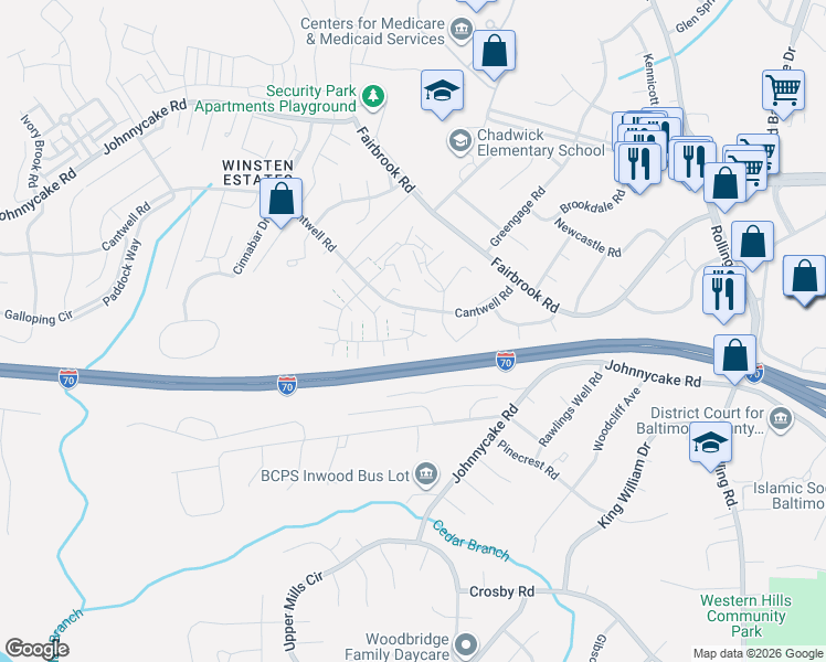 map of restaurants, bars, coffee shops, grocery stores, and more near 1 Rand Court in Woodlawn