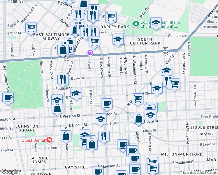 map of restaurants, bars, coffee shops, grocery stores, and more near 101 Independence Avenue Southeast in Washington