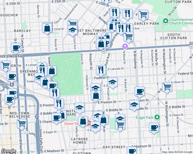 map of restaurants, bars, coffee shops, grocery stores, and more near 101 Independence Avenue Southeast in Washington