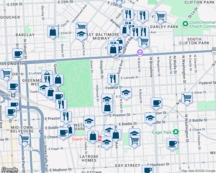 map of restaurants, bars, coffee shops, grocery stores, and more near 101 Independence Avenue Southeast in Washington