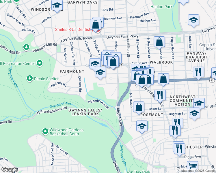 map of restaurants, bars, coffee shops, grocery stores, and more near 1128 Pennsylvania Avenue in Baltimore